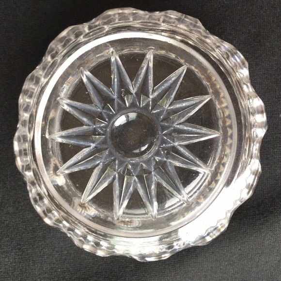 Vintage Cut Glass Bowl Clear Small Candy Nuts Relish Trinket Dish Starburst Etch - Picture 7 of 12